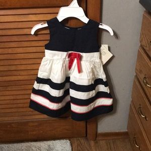 Blue with white striped dress.